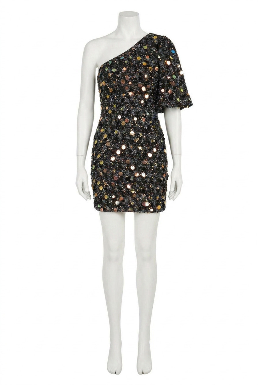 NEW ENDLESS ROSE sequin one shoulder mini dress in black